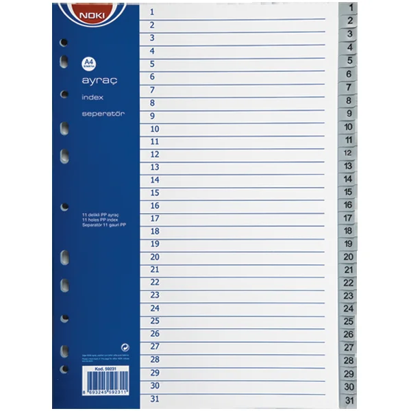 Noki Seperatör 1-31 Rakamlı Plastik A4 59231