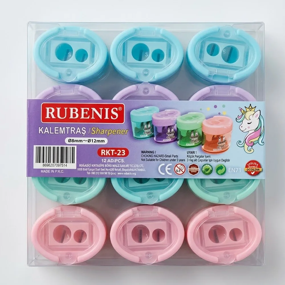 Rubenis Kalemtıraş Pastel 4 Renkli Oval Çift Açacaklı RKT-23
