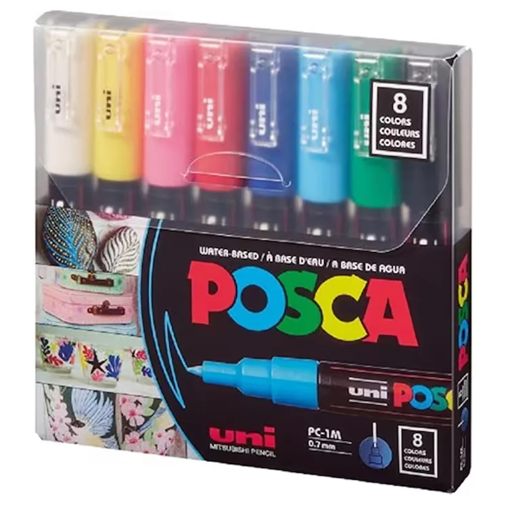 Uni-Ball Posca Markör Boyama Su Bazlı 0.7 MM Anarenk 8 Li