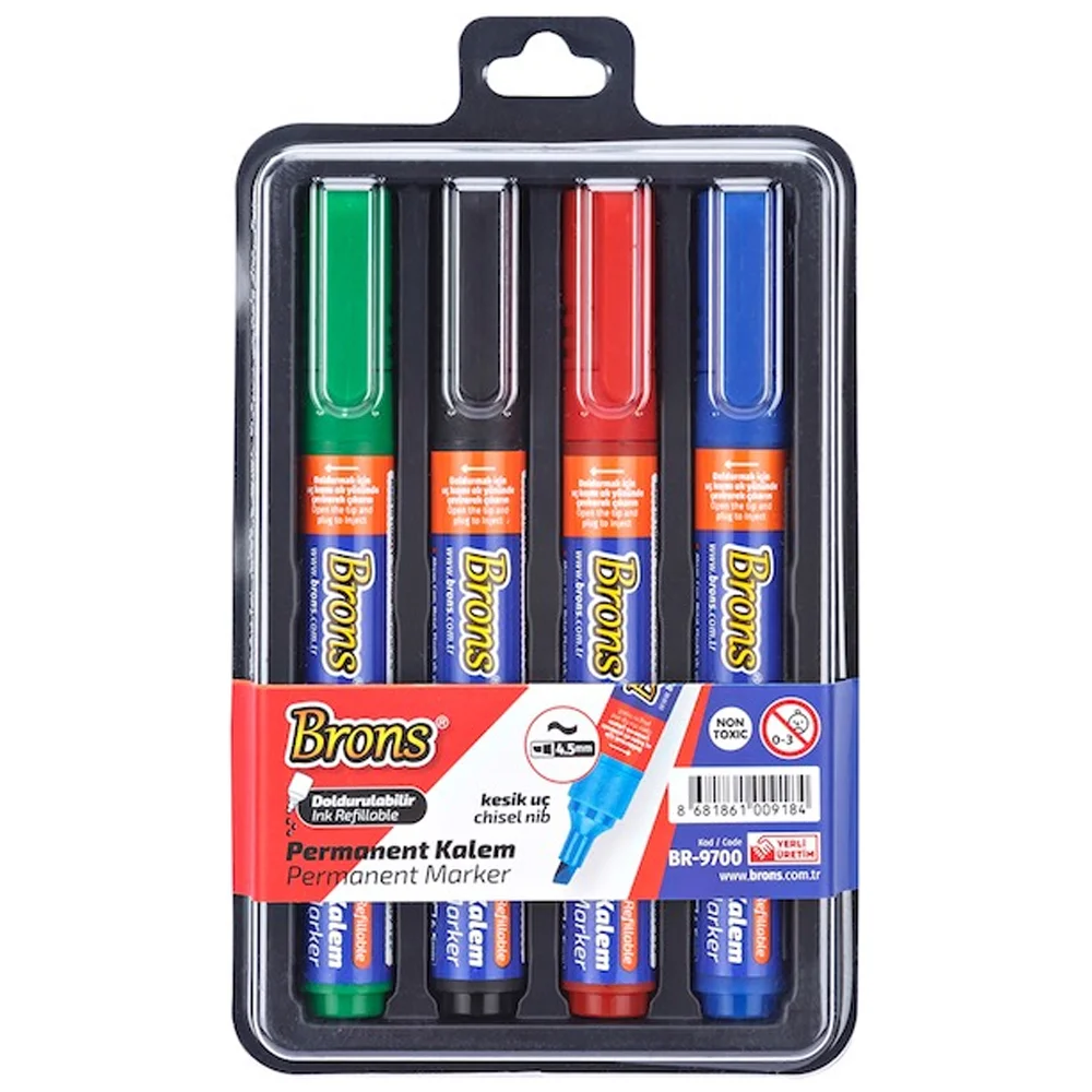 Brons Permanent Marker Kalem Kesik Uç 4 Lü Bls BR-9700