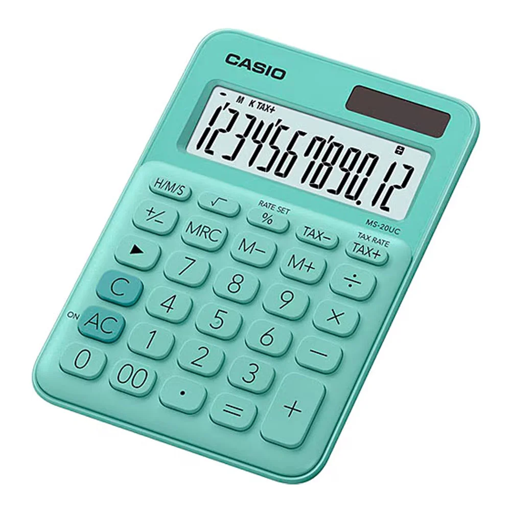 Casio Hesap Makinesi Masaüstü 12 Hane Yeşil MS-20UC-GN