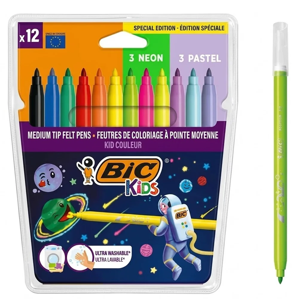 COSMO KEÇELİ BOYA KALEMİ 12 RENK (6 STANDART + 3 PASTEL + 3 NEON) 301696