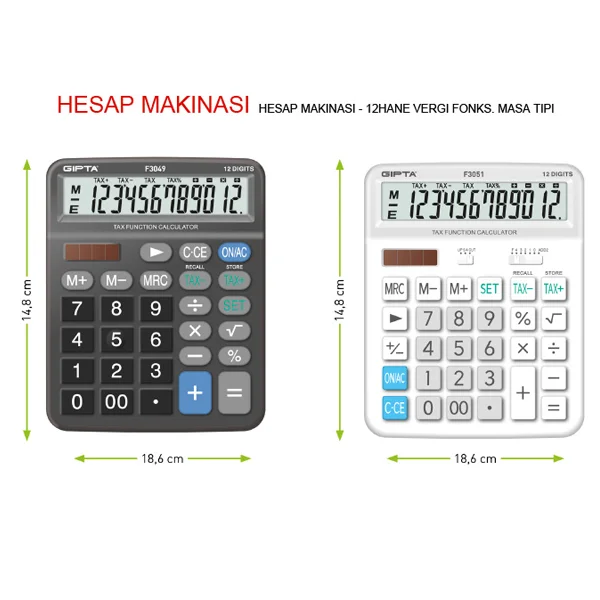 Gıpta Hesap Makinesi Masaüstü 12 Hane Vergi Fonks. F3049