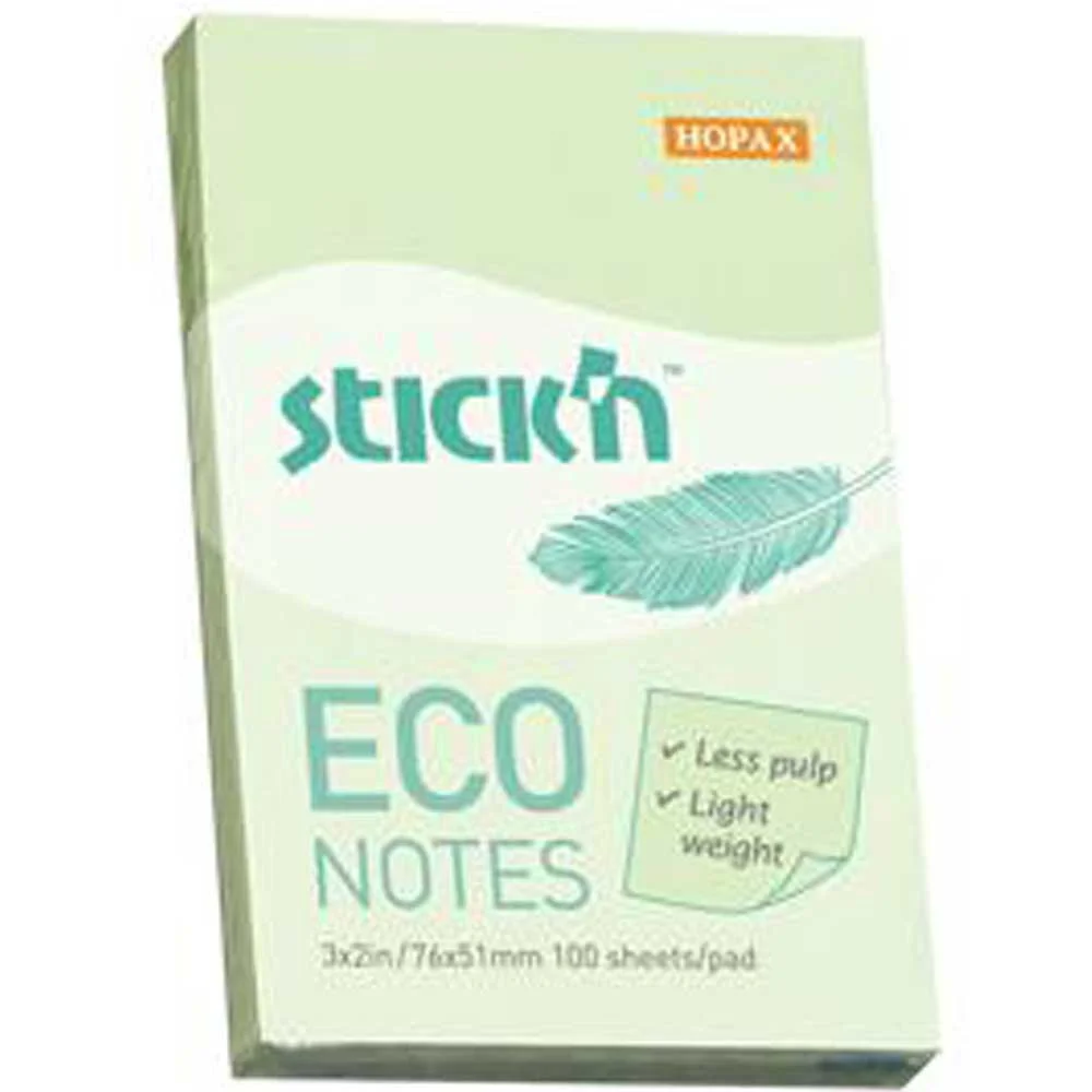 Hopax Stickn Yapışkanlı Not Kağıdı 100 YP 76x51 Eco Patel Yeşil HE21744