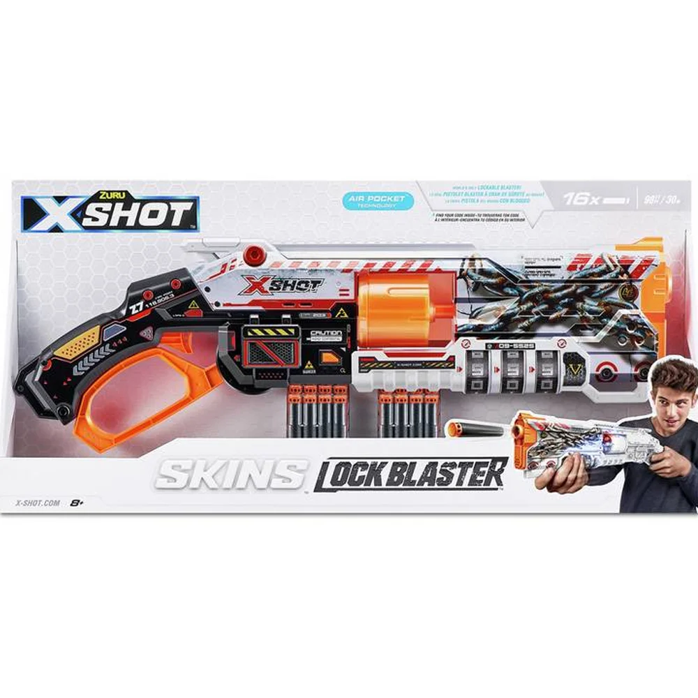 Sunman Oyuncak X-Shot Skins Lock Blaster 16 Mermili Sünger Dart Atan Silah 56 Cm
