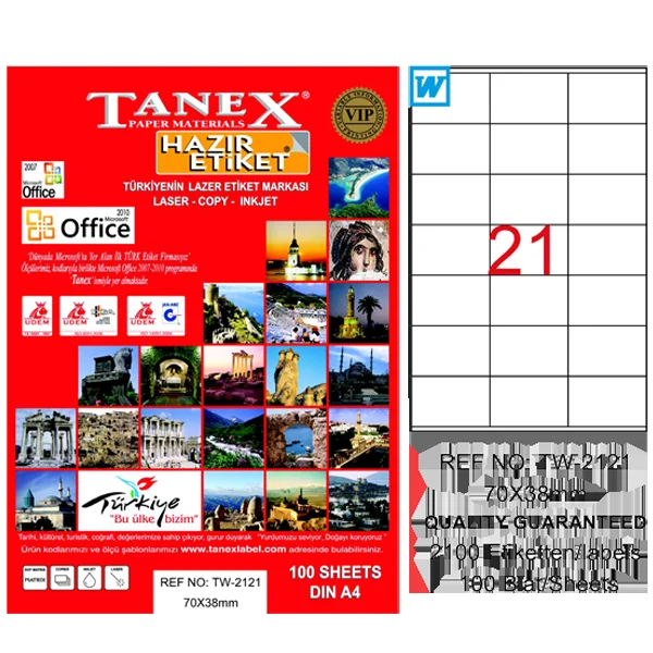 Tanex Laser Etiket 100 YP 70x38 Laser-Copy-Inkjet TW-2121