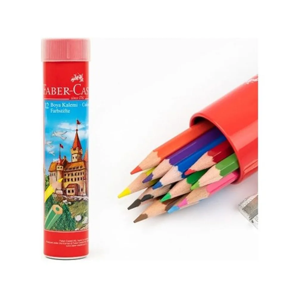 Faber-Castell Kuru Boya Kalemi Red Line Metal Tüp Kutu Tam Boy 12 Renk Kalemtıraş Hediyeli 5173 116512