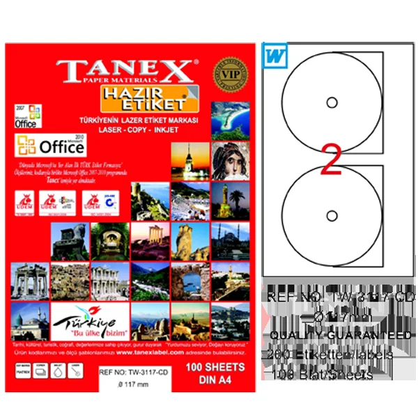 Tanex Cd Etiketi Laser-Copy-Inkjet 100 YP 117 MM TW-3117