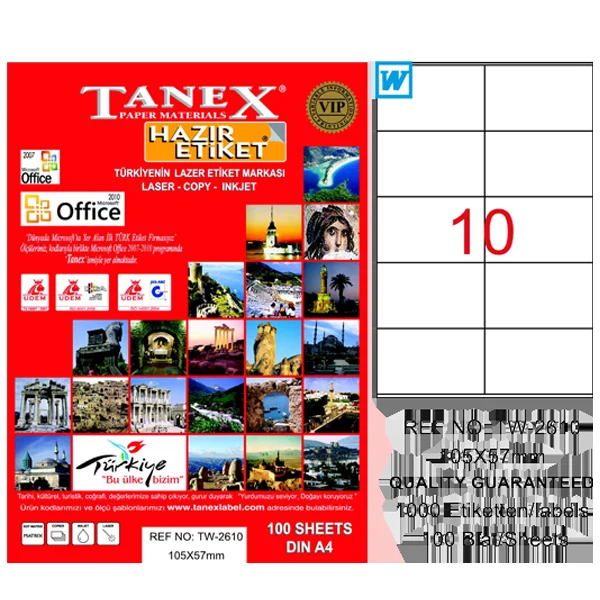 Tanex Laser Etiket 100 YP 105x57 Laser-Copy-Inkjet TW-2610