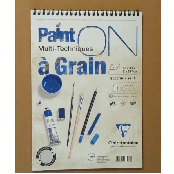 Clairefontaine Resim Defteri paint-On A Grain Çizim Blok Üstten Spiralli 20 YP A4 200 GR PD 966218