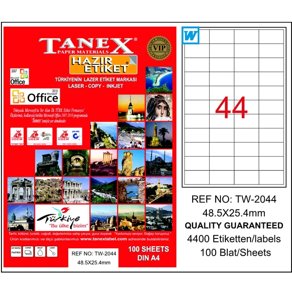 Tanex Laser Etiket 100 YP 48x25 Laser-Copy-Inkjet TW-2044