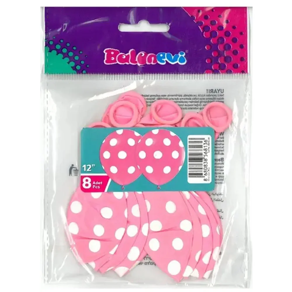 Balonevi Balon Çepeçevre Puantiye Baskılı Pembe 12" 8 Li