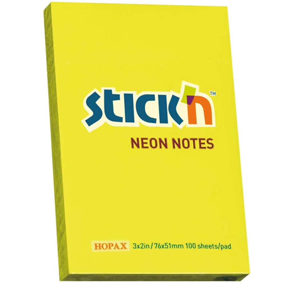 Hopax Stickn Yapışkanlı Not Kağıdı 100 YP 76x51 Fosforlu Sarı 21132