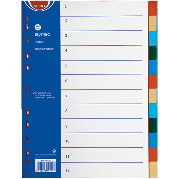 Noki Seperatör 12 Renkli Plastik A4 59126