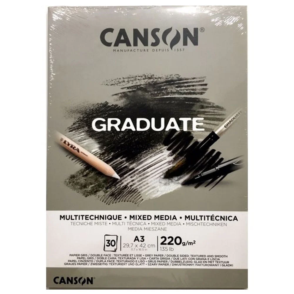 Canson Çizim Bloğu Graduate Mix Media Gri 30 Syf A3 220 GR
