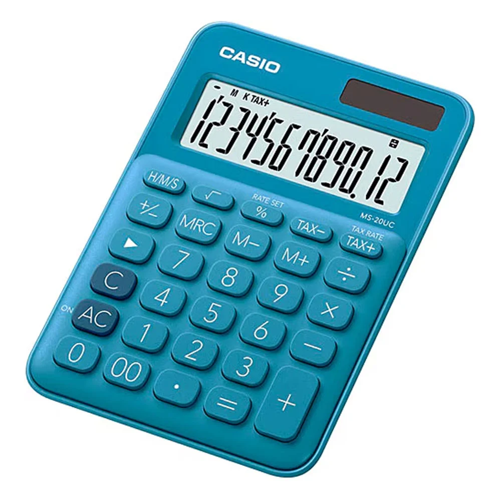Casio Hesap Makinesi Masaüstü 12 Hane Mavi MS-20UC-BU