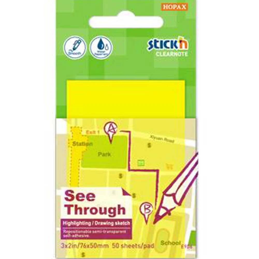 Hopax Stickn Yapışkanlı Not Kağıdı Yarı Saydam 50 YP 76x51 Neon Sarı 21705