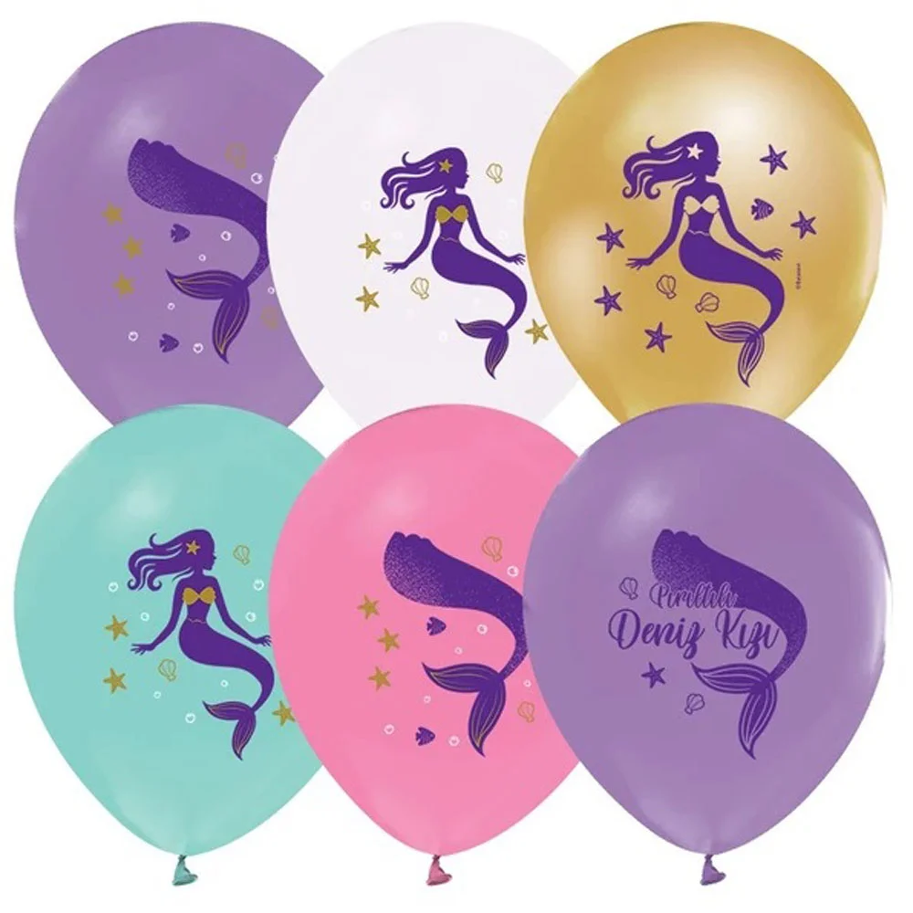 Balonevi Balon 3+1 Pırıltılı Deniz Kızı Baskılı 12"