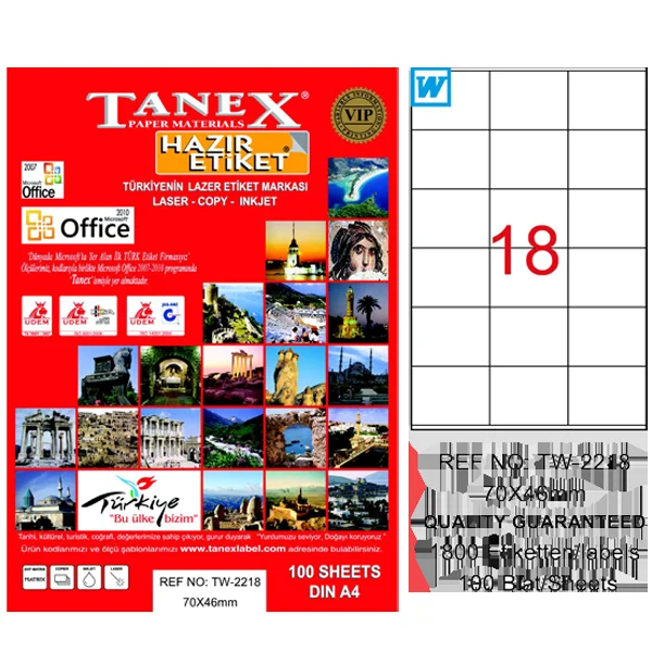 Tanex Laser Etiket 100 YP 70x46 Laser-Copy-Inkjet TW-2218