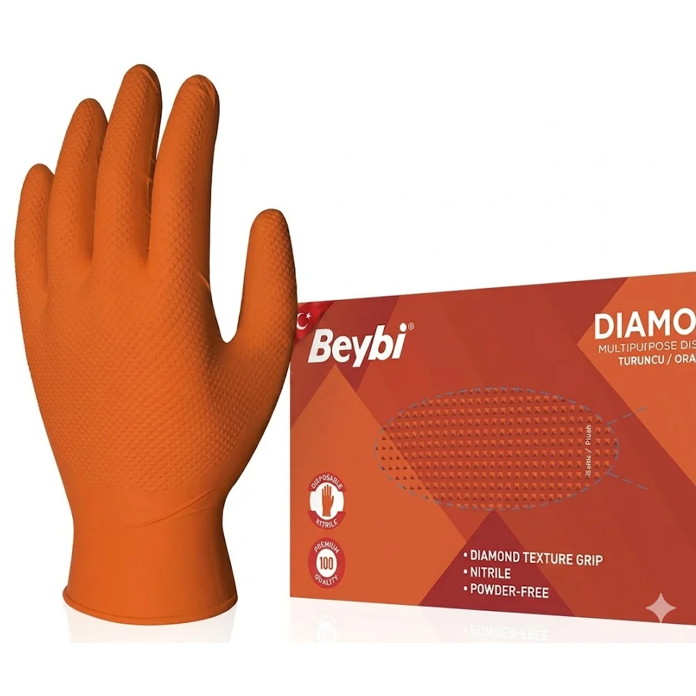 Beybi Diamond Pudrasız L Turuncu Nitril Eldiven