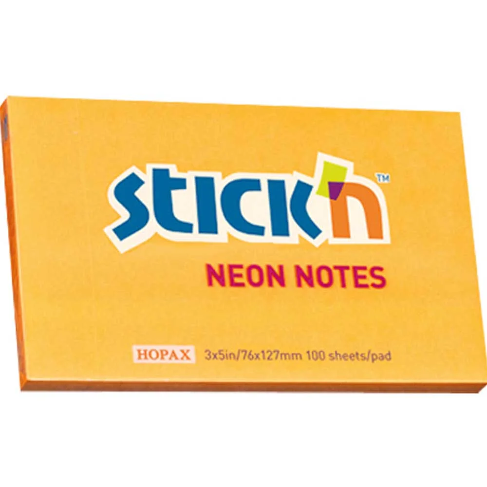 Hopax Stickn Yapışkanlı Not Kağıdı Neon Turuncu 76x127 MM 100 YP HE21168