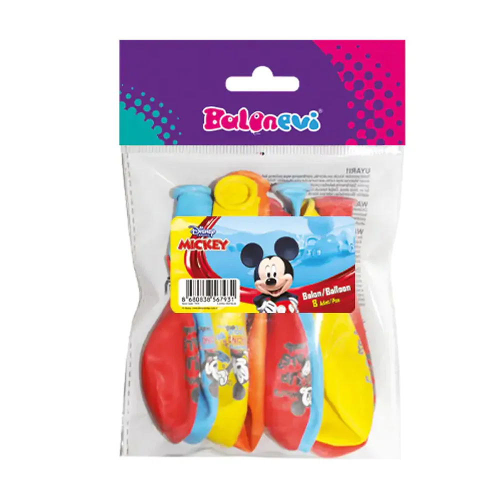 Balonevi Balon 4+1 Mickey Playful House Baskılı 12" 8 Li