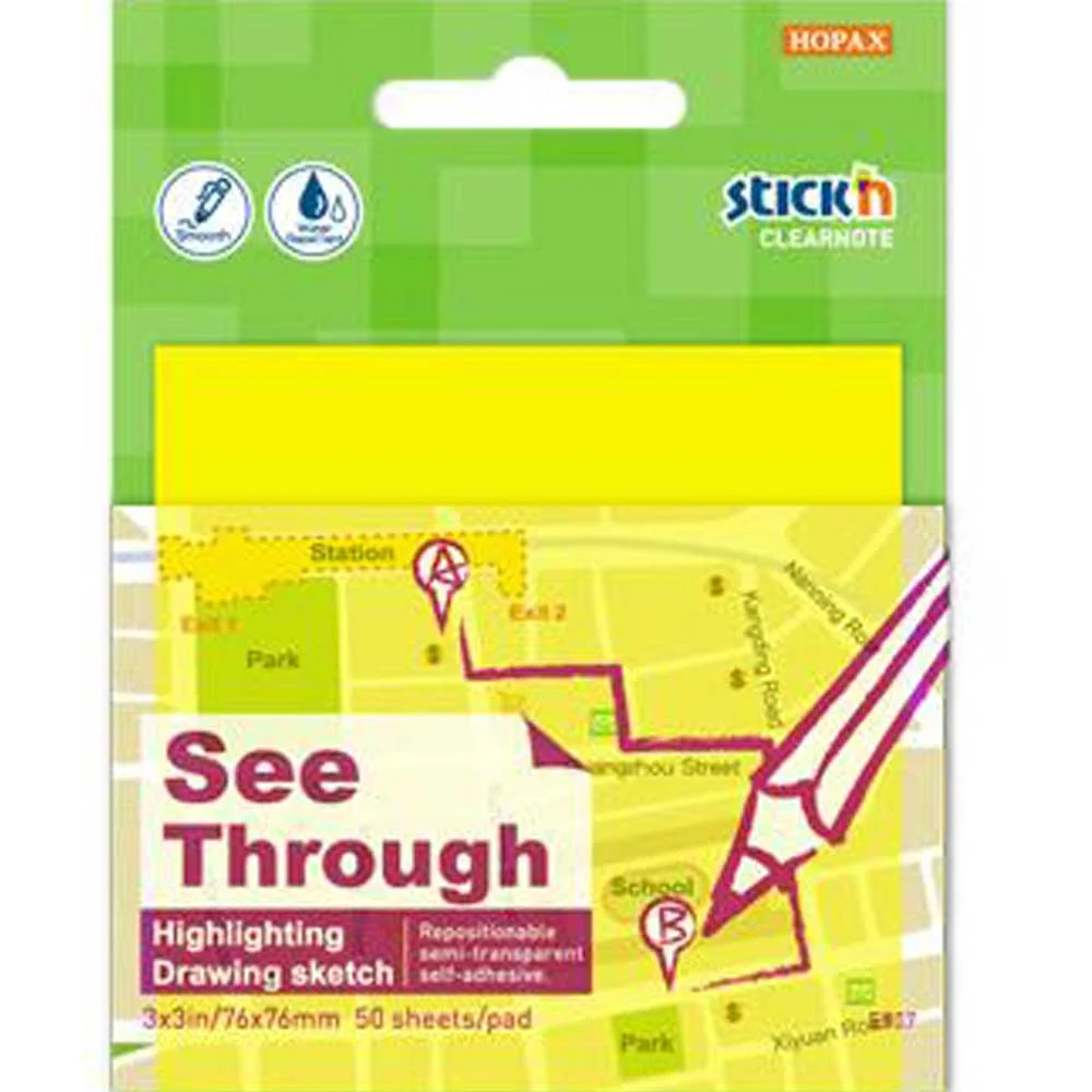 Hopax Stickn Yapışkanlı Not Kağıdı Yarı Saydam 50 YP 76x76 Neon Sarı 21709