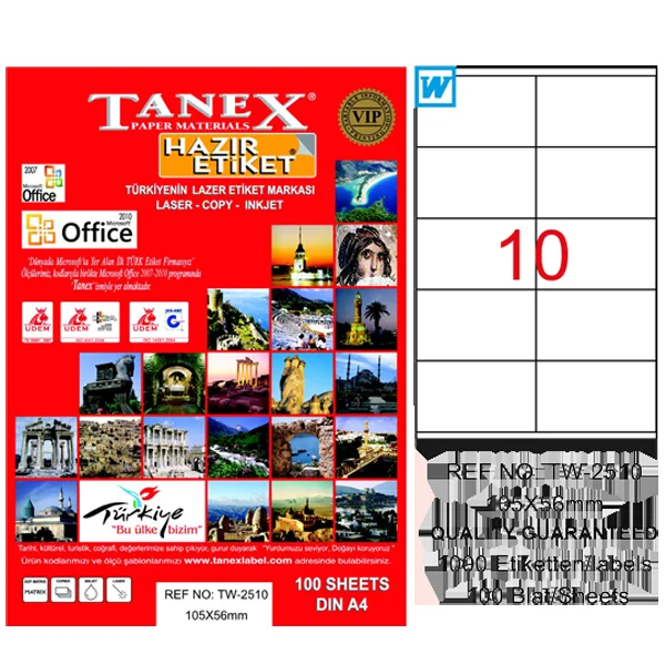 Tanex Laser Etiket 100 YP 105x56 Laser-Copy-Inkjet TW-2510