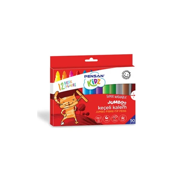 Pensan Keçeli Kalem Kidz Jumbo Yıkanabilir 12 Renk 99040