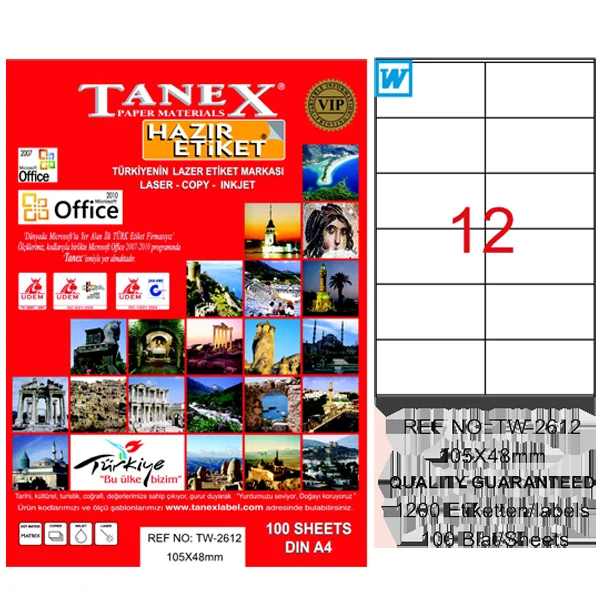 Tanex Laser Etiket 100 YP 105x48 Laser-Copy-Inkjet TW-2612