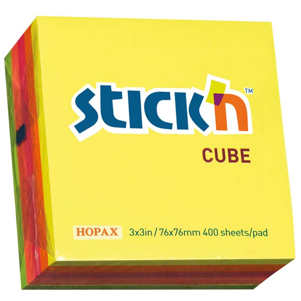 Hopax Stickn Yapışkanlı Not Kağıdı Küp Fosforlu 400 YP 76x76 5 Renk 21012