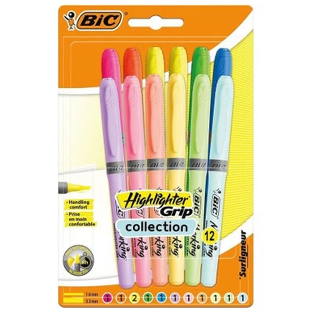Bic Marking Highlighter Grip Pastel & Neon 12 Li 9920932