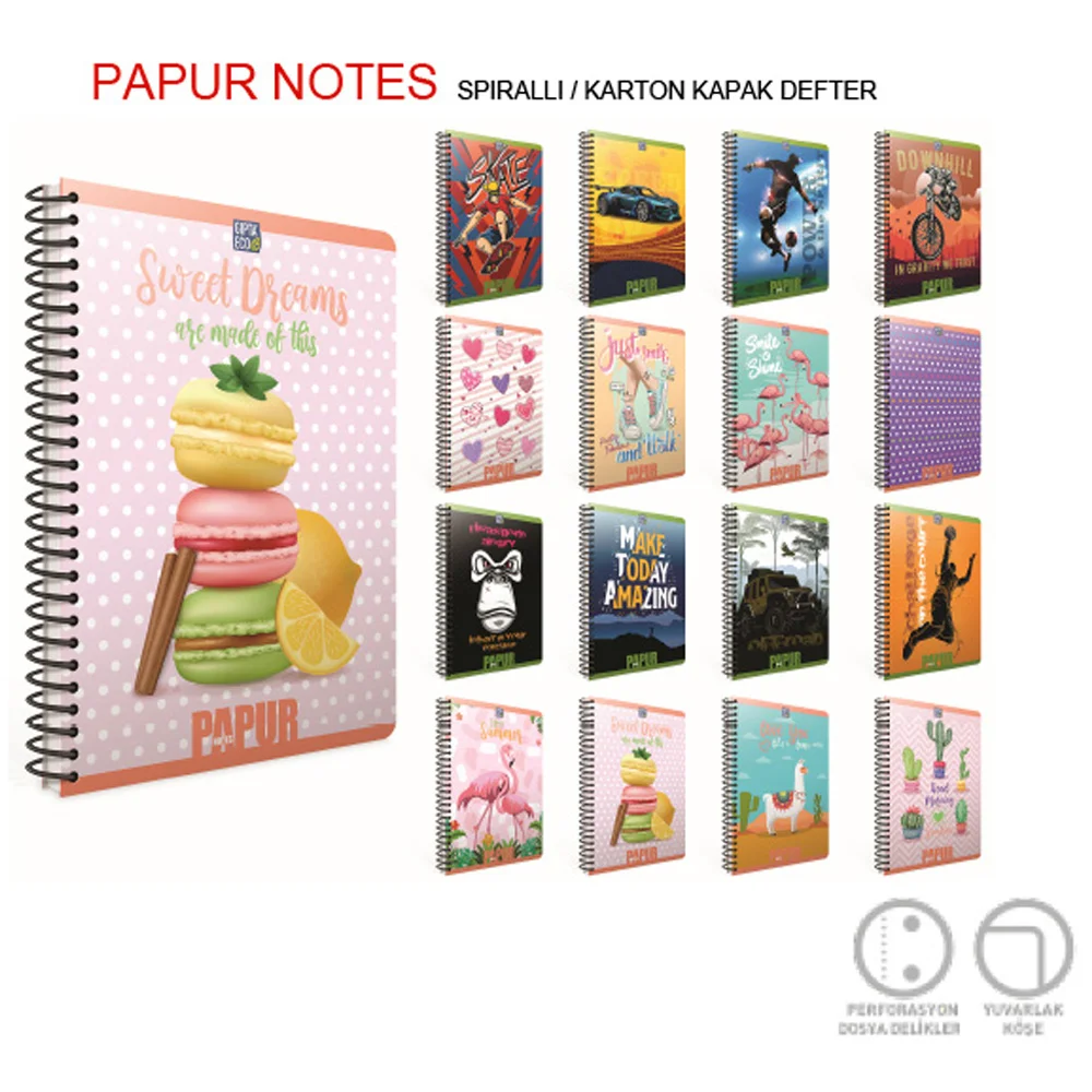 Gıpta Papur Notes Spiralli Karton Kapak Defter A4 96 YP Kareli 4964