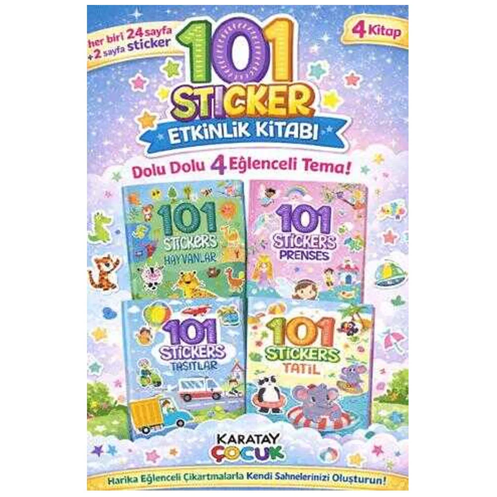4E 101 Sticker Etknlik Kitabı Taşıtlar-Prenses-Hayvanlar-Tatil