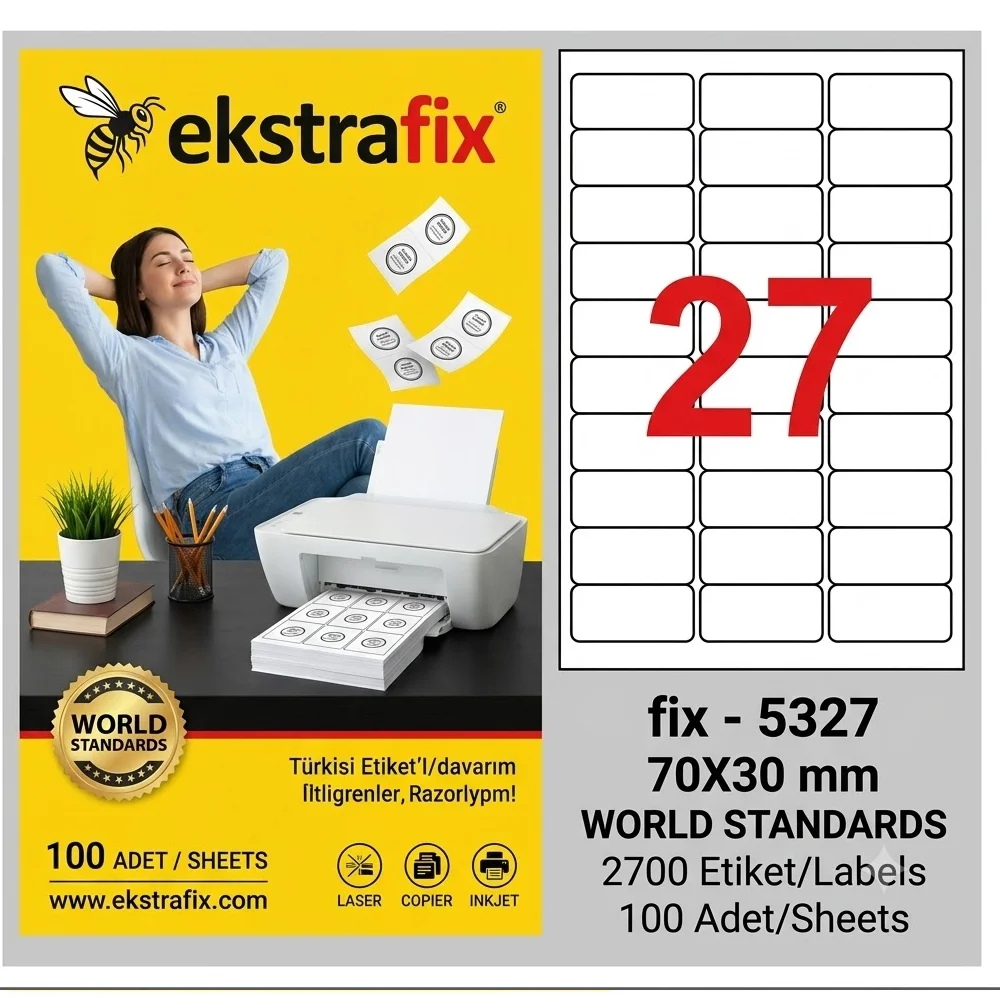 Ekstrafix Laser Etiket 70x30 MM Q Fix-5327