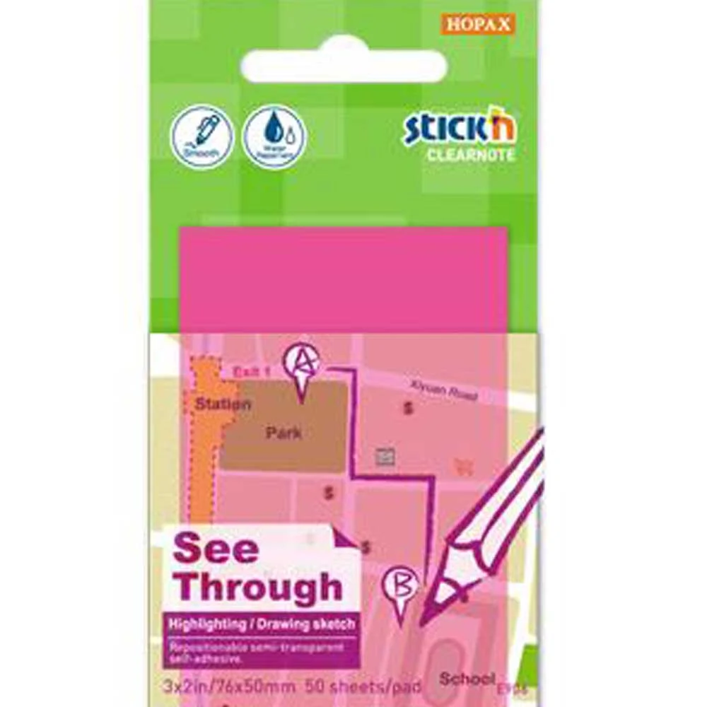Hopax Stickn Yapışkanlı Not Kağıdı Yarı Saydam 50 YP 76x51 Neon Pembe 21707