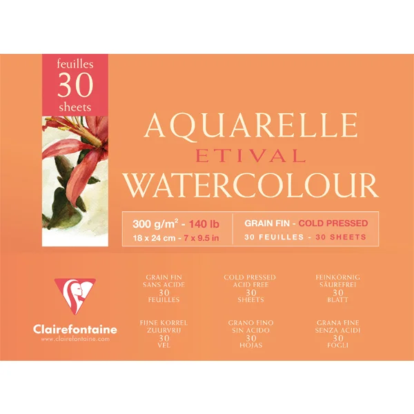 Clairefontaine Etival Dokulu Cold Press 18x24 CM 300 GR Uzun Kenarı Yapışkanlı 30 YP