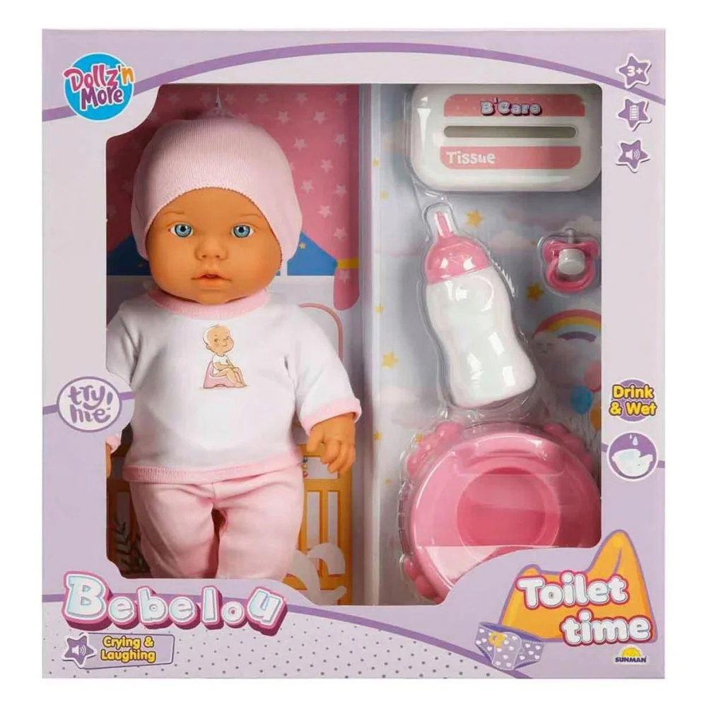 Sunman Oyuncak Sesli Bebelou Tuvalet Zamanı Bebek Seti 32 cm
