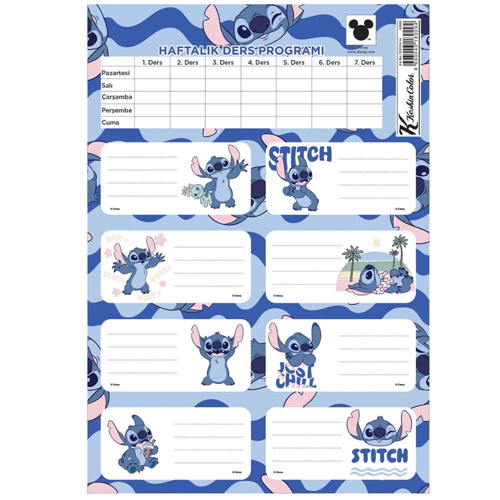 Lilo&stitch Ders Programlı 3lü Etiket
