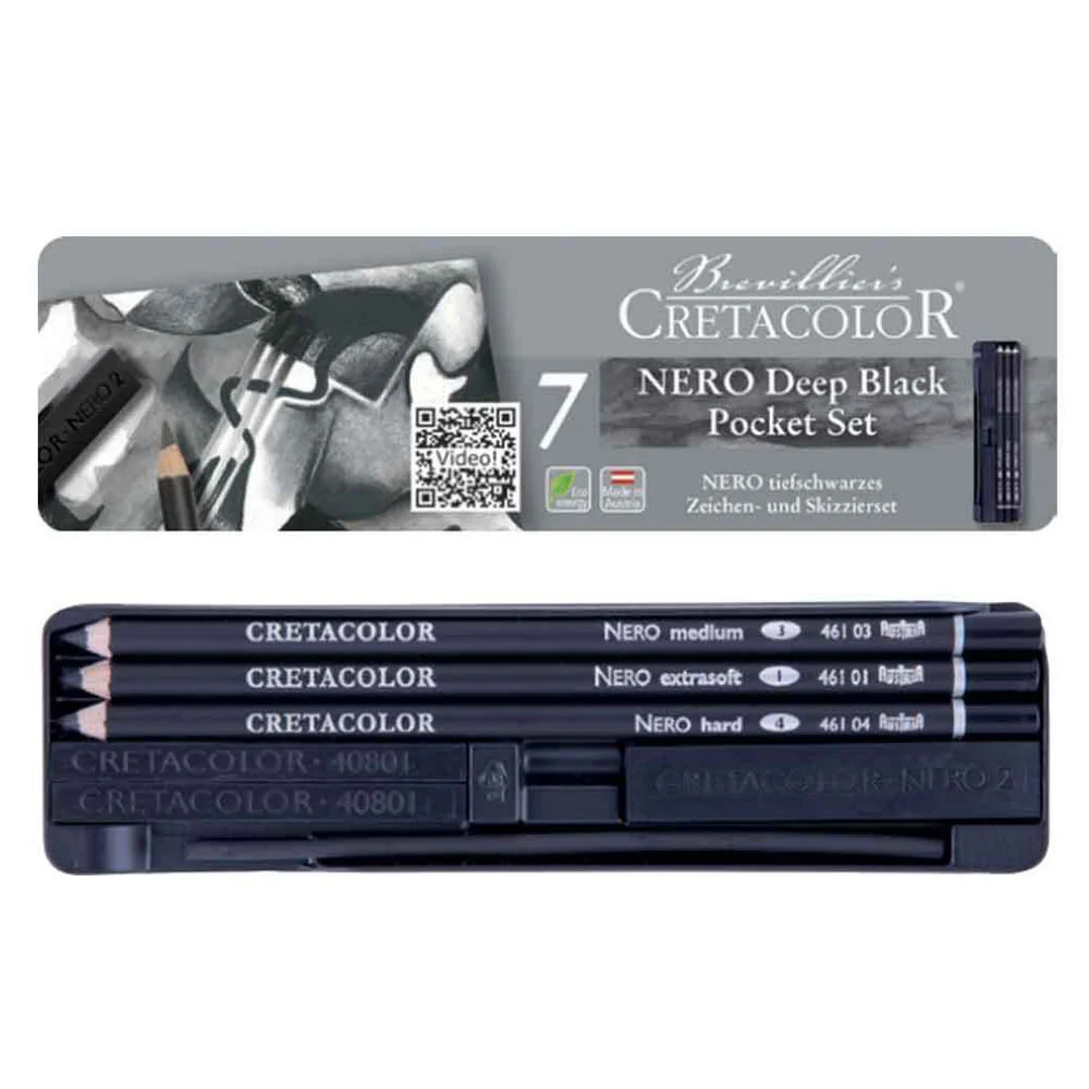 Cretacolor Nero Drawing Set Yağlı Kömür Çizim Seti 7 Parça Metal Kutu 40008