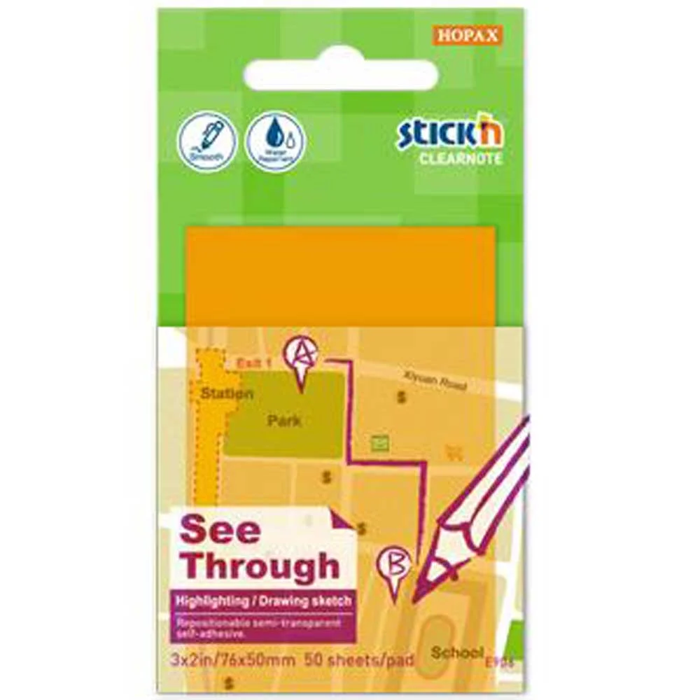Hopax Stickn Yapışkanlı Not Kağıdı Yarı Saydam 50 YP 76x51 Neon Turuncu 21706