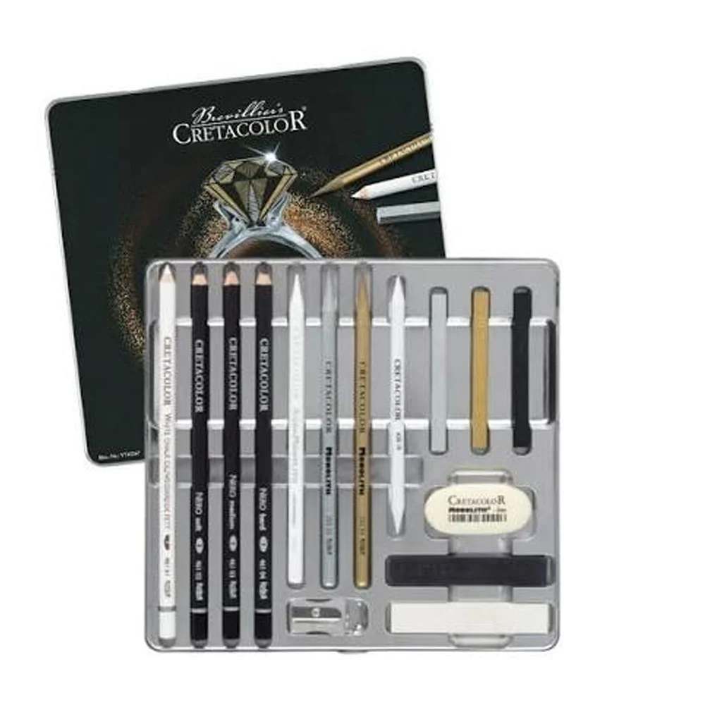 Cretacolor Diamond Box Luxury Drawing Premium Çizim Seti 15 Parça Metal Kutu 40047
